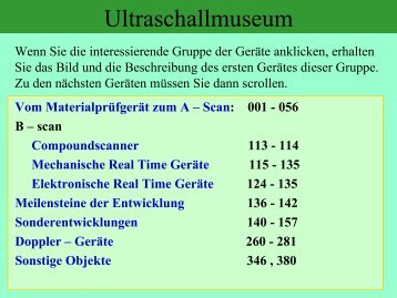 Ultraschallmuseum Gerätesammlung (Stand 22.9.04, HL)