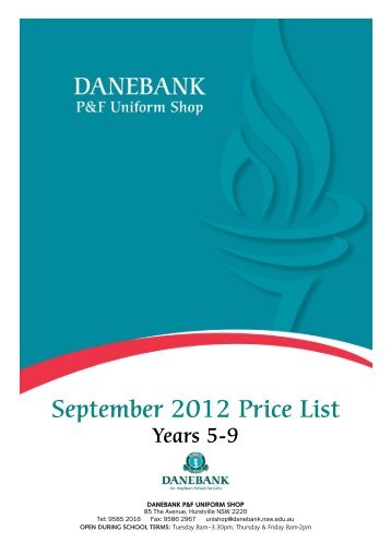September 2012 Price List - DANEBANK Anglican School For Girls