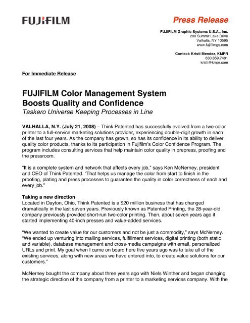 Press Release Fujifilm Color Management System Boosts Quality