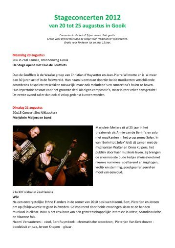 Stageconcerten 2012 van 20 tot 25 augustus in ... - MuziekmozaÃ¯ek