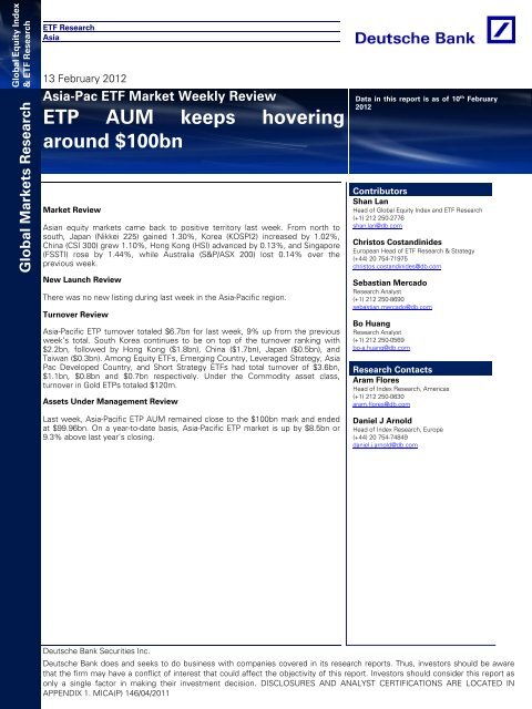 Etp Aum Keeps Hovering Around 100bn Etfs Deutsche Bank