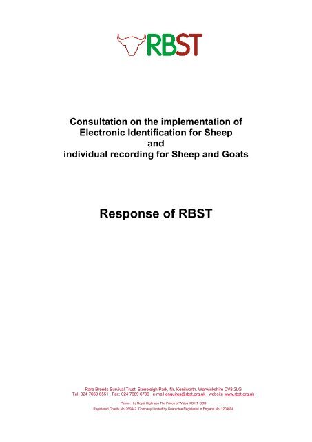 Response of RBST - Rare Breeds Survival Trust