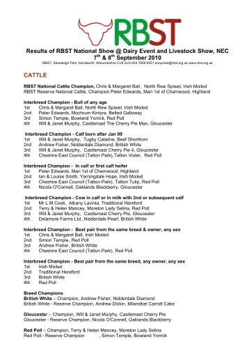 Results of RBST National Show @ Dairy Event and Livestock Show ...