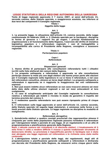 legge statutaria della regione autonoma della sardegna