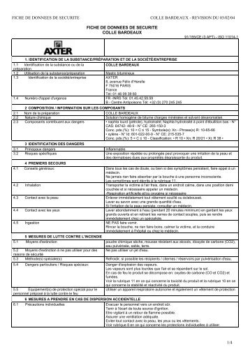 fiche de donnees de securite colle bardeaux - revision du 03 ... - Axter