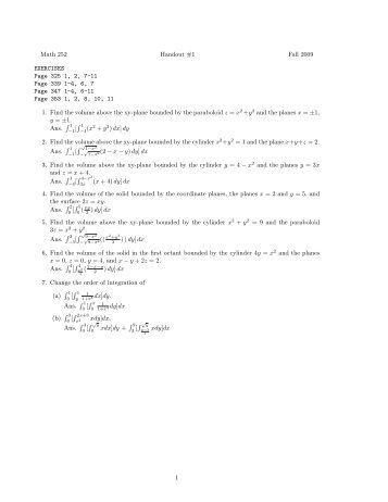 Math 252 Handout #1 Fall 2009 EXERCISES Page 325 1, 2, 7-11 ...