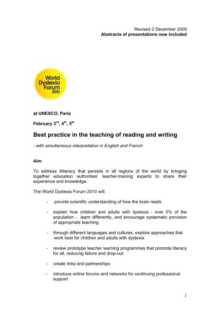 Best practice in the teaching of reading and writing - Dyslexia ...