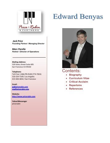 Edward Benyas- BIOGRAPHY - Pricerubin.com