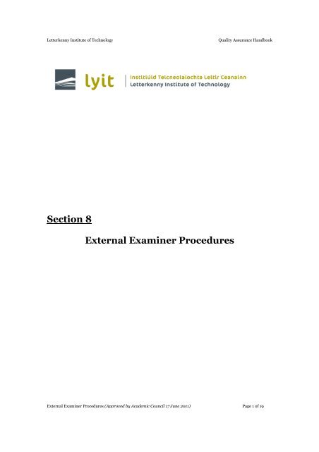 External Examinations Procedure - Letterkenny Institute of Technology