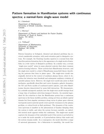 Pattern formation in Hamiltonian systems with continuous spectra; a ...