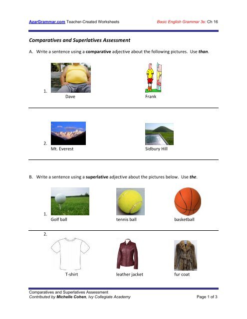 Comparatives and Superlatives Assessment - AzarGrammar.com