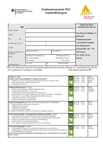 Anmeldebogen - Otto Benecke Stiftung eV