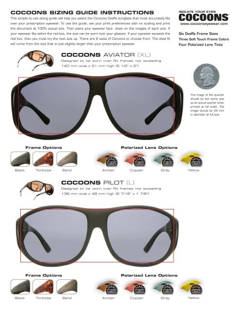 Cocoons Clip On Sunglasses Size Chart