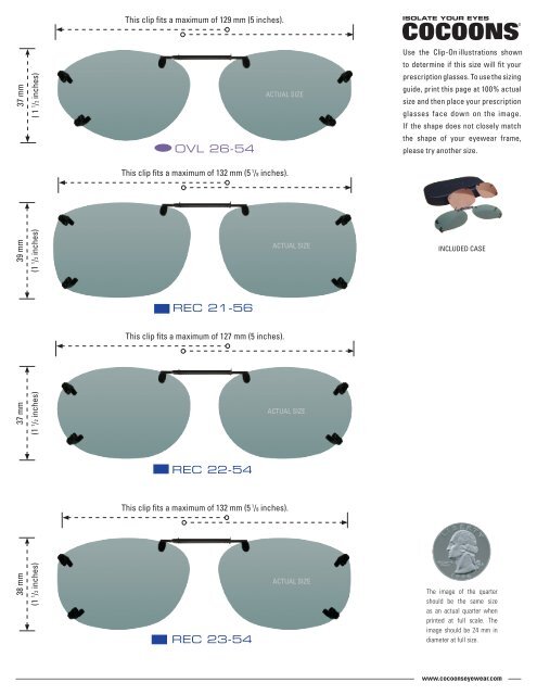 Clip on sunglasses store size chart