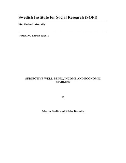 Subjective Well-Being, Income and Economic Margins - DiVA