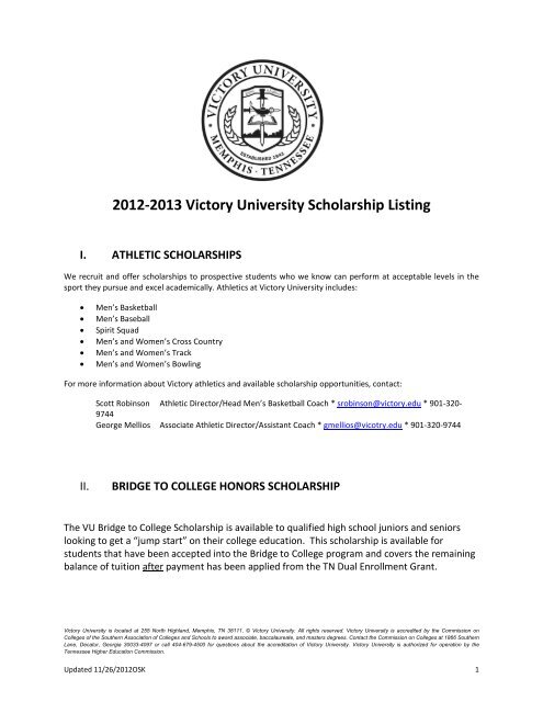 VU scholarship list - Victory University