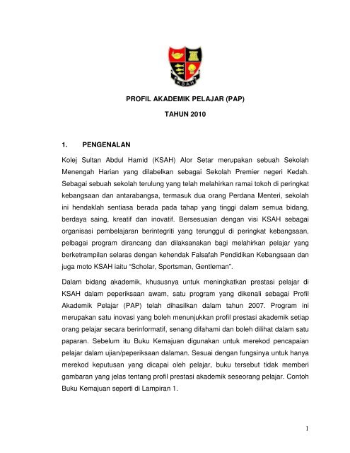 Profil Akademik Pelajar - Jabatan Pelajaran Negeri Kedah