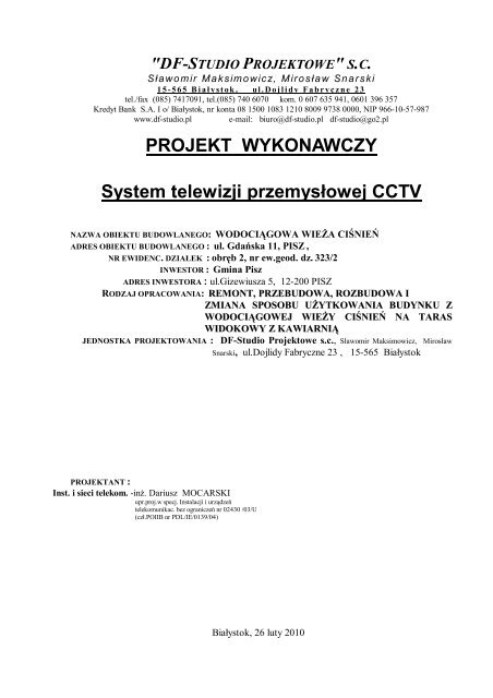 PROJEKT WYKONAWCZY System telewizji przemysÅowej CCTV
