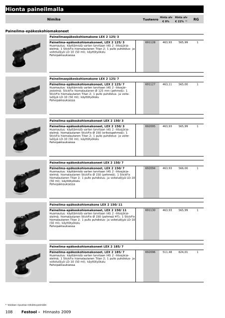 Hinnasto 2009 - Tooltechnic Oy