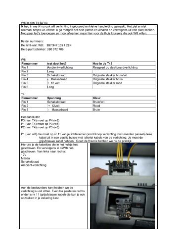 inbouw van Passat W8 verlichting voor bj 1996 T4