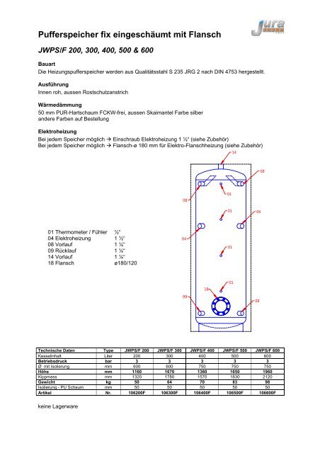 Pufferspeicher fix eingeschäumt mit Flansch