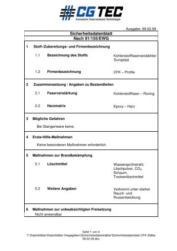 Sicherheitsdatenblatt CFK-StÃ¤be - CG-Tec