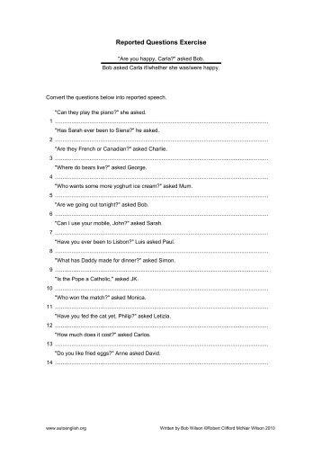 Reported Questions Exercise - Autoenglish.org