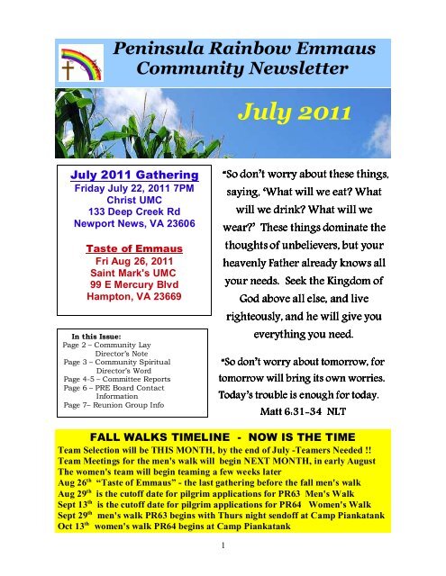 Peninsula Rainbow Emmaus Community Newsletter July 2011