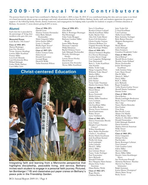 2009-10 Annual Report - Bethany Christian Schools