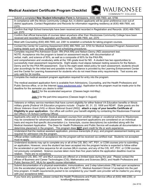 Medical Assistant Certificate Program Checklist - Waubonsee ...