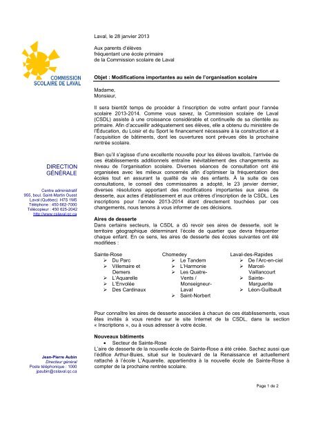 Lettre D Information Commission Scolaire De Laval