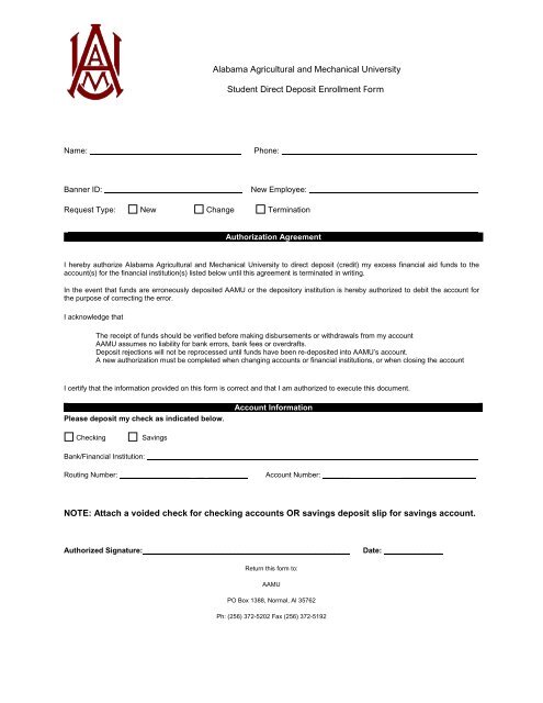 Student Direct Deposit Alabama A M University