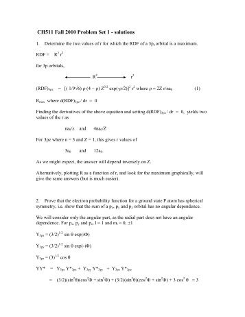 CH511 Fall 2010 Problem Set 1 - solutions