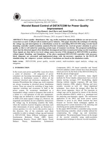 Wavelet Based Control of DSTATCOM for Power Quality Improvement