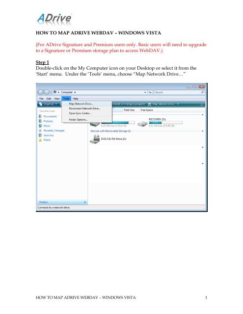 HOW TO MAP ADRIVE WEBDAV – WINDOWS VISTA