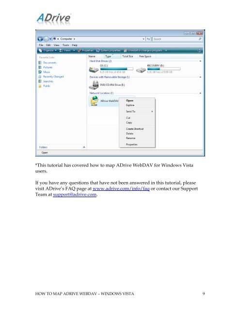 HOW TO MAP ADRIVE WEBDAV – WINDOWS VISTA