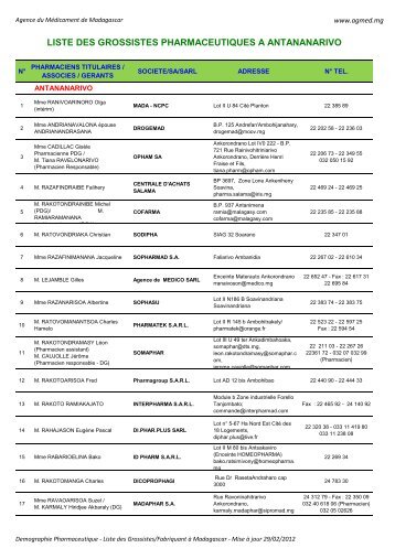 liste des grossistes pharmaceutiques a antananarivo - Agmed.mg