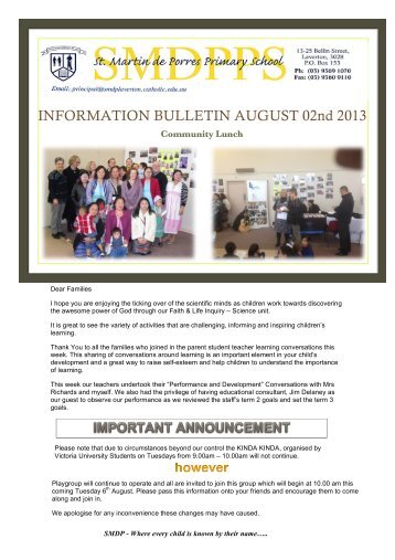 information bulletin 22 - Saint Martin de Porres School