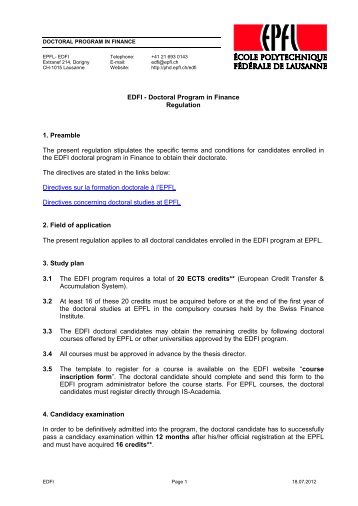 Doctoral Program in XXXX - Ecole doctorale | EPFL