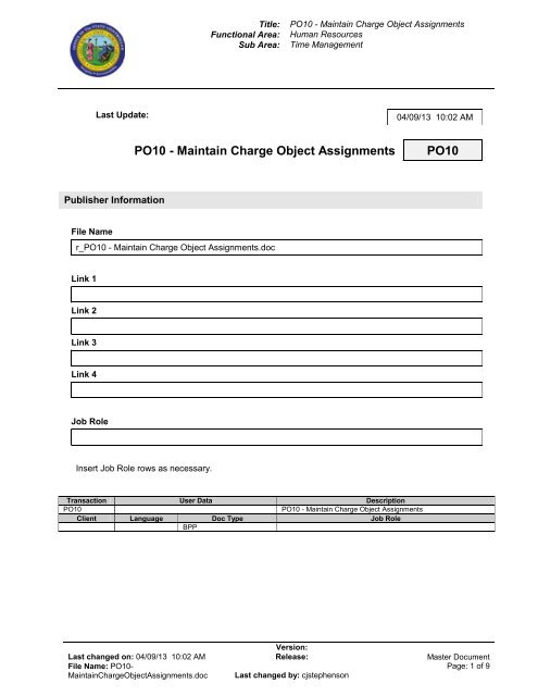 PO10 - Maintain Charge Object Assignments