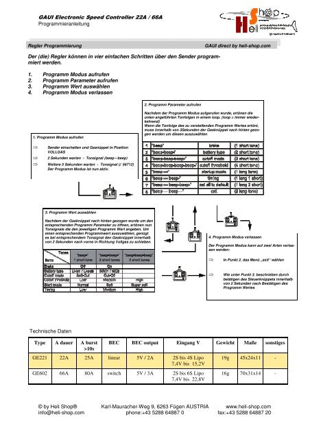 GAUI Electronic Speed Controller 22A / 66A - Heli Shop