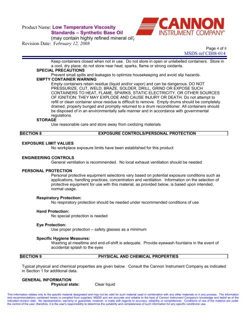 MATERIAL SAFETY DATA SHEET - Cannon Instrument Company