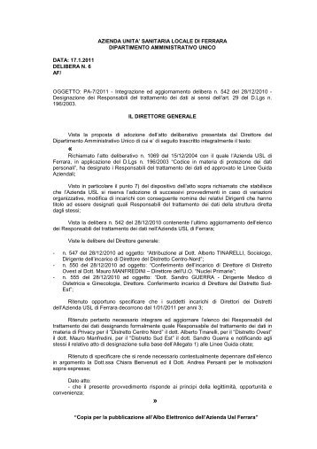 delibera 6_11.pdf - Azienda USL di Ferrara