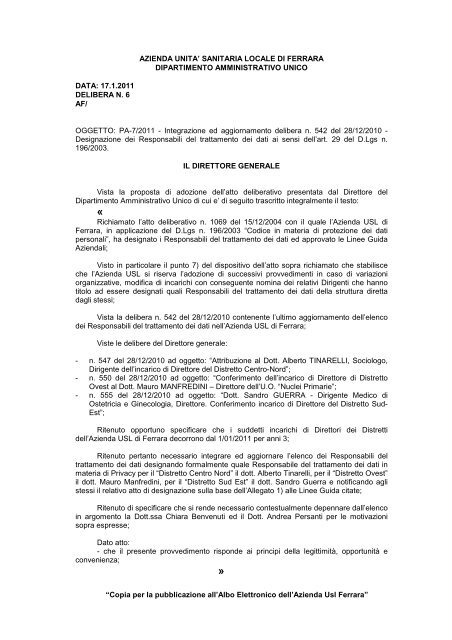 delibera 6_11.pdf - Azienda USL di Ferrara