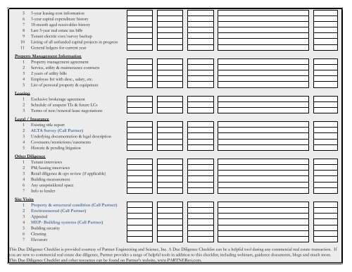 Commercial Real Estate Due Diligence Checklist - Partner ...