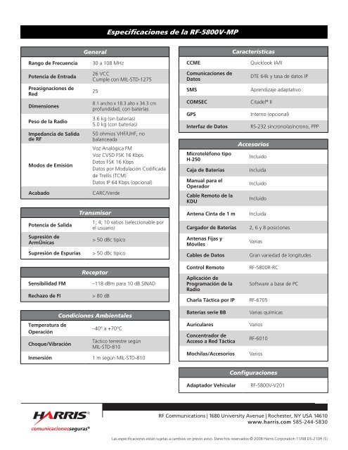 RF-5800V-MP Falcon II VHF Tactical Radio System Spanish - Harris ...