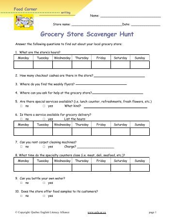 Grocery Store Scavenger Hunt - Quebec English Literacy Alliance