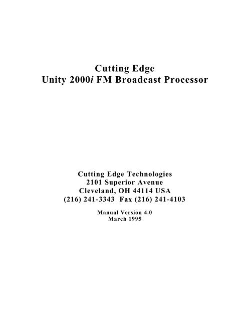 Cutting Edge Unity 2000i FM Broadcast Processor - Radio Technique