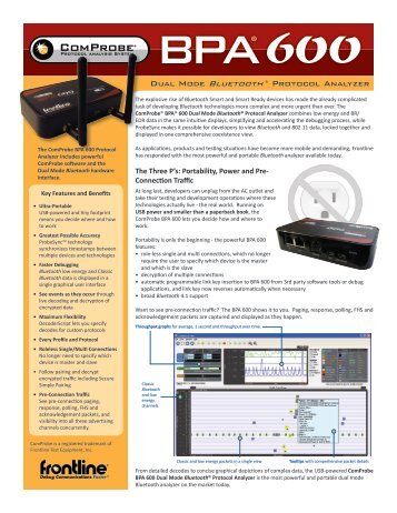 ComProbe BPA 600 Datasheet - Frontline Test Equipment