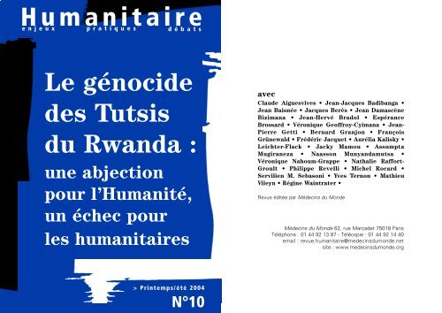 Humanitaire Le gÃ©nocide des Tutsis du Rwanda - MÃ©decins du Monde